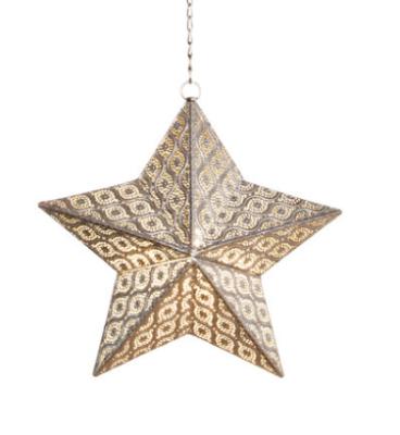 China Hot Wholesale Perforated Metal Wireless Star LED Home Decoration Indoor/Outdoor Lantern, Silver for sale