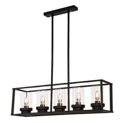 China Modern Black Metal Frame Iron Large Rectangle Chandelier Hanging Pendant Lighting For Home for sale