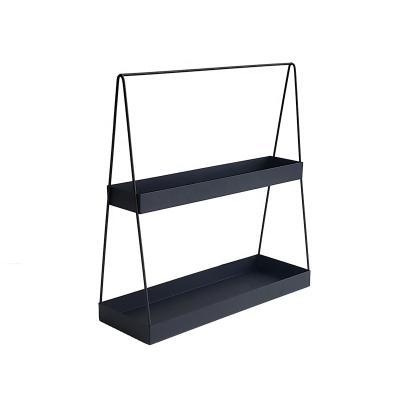 China Nordic Storage Garden Metal Wire Wall Hanging Shelf Black Metal Wrought Iron Wall Decor Plant Rack Metal Home Decor for sale