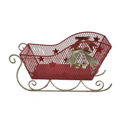 China Indoor Christmas Small Home Decoration Festival Decoration Bell &Bowknot Design Christmas Red Iron Sleigh /Sled for sale