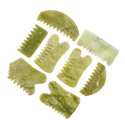 China Body Real Natural Jade Stone Massage Guasha Comb For Scalp Handheld Head Massager for sale