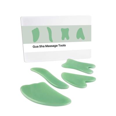 China Gua Sha Facial Scraper 4 Pcs Gua Sha Massage Body Guasha Tool Set Natural Jade Stone Multi-Shapes for sale