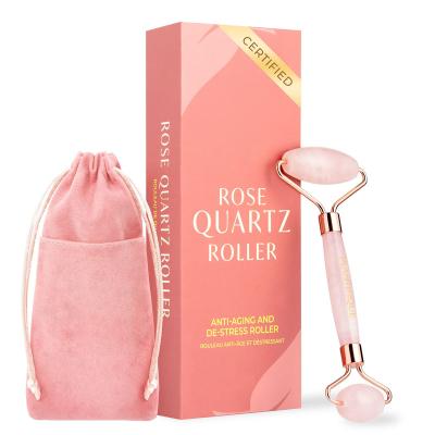 China New Wrapping Natural Rose Quartz Facial Massage Jade Roller With Custom Logo for sale