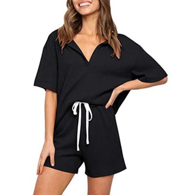 China Two-piece casual suit of summer V-neck anti-pilling sports shorts ladies short-sleeved solid color for sale