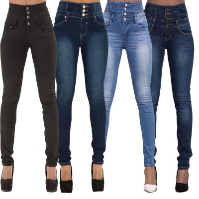 China Others 2021 high waist button solid color women jeans wholesale elastic stretch jeans women pencil pants skinny jeans for sale