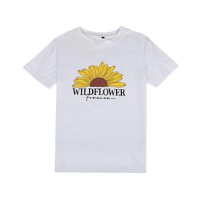 China New T-shirt Summer Anti-Wrinkle Cotton Casual Loose Round Neck Short Sleeve Wildflower Shirt Ladies for sale