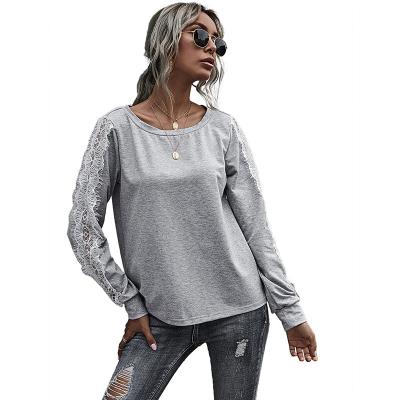 China New Spring Hot Polyester Ladies Loose And Gray Breathable Long Sleeve Anti-wrinkle Sale T-shirt for sale