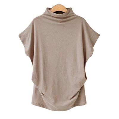 China Anti-wrinkle new design spring casual shirt bat sleeve around neck solid color ladies blouse for sale