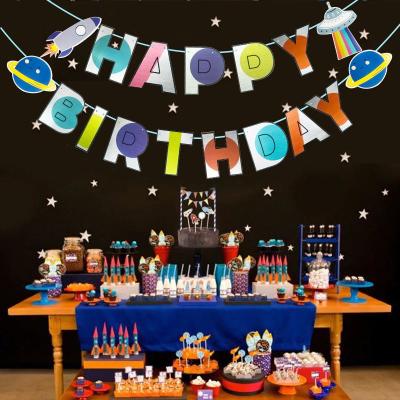 China Reusable Kids Party Supplies Space Universe Birthday Flag Banner Balloons Set Boys Birthday Party Decorations for sale