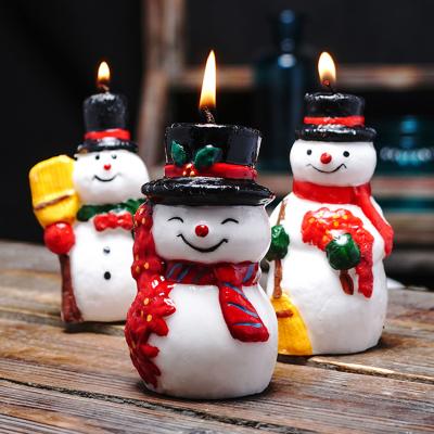 China Christmas Pillar Candles Cartoon Snowman Relighter Candle Set Decorative Christmas Party Candle Wax for sale