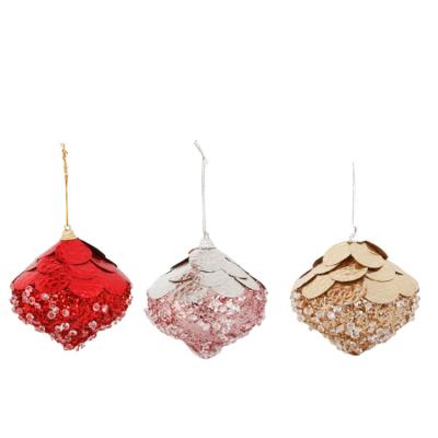 China Fashion Christmas Clear Baubles Decor Wedding Simulation Diamond Decoration Christmas Flower Modeling Hanging Ornaments for sale