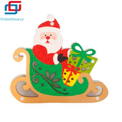 China Newest Christmas Santa Sleigh Pendant Christmas Lighted Hanging Ornaments Cardboard Ornaments Gift For Kids for sale