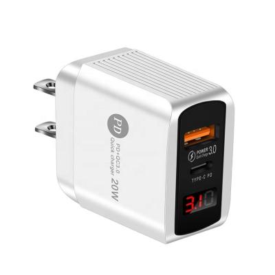 China UniversalÂ   Dual USB 20W LED QC3.0+PD Wall Charger for sale