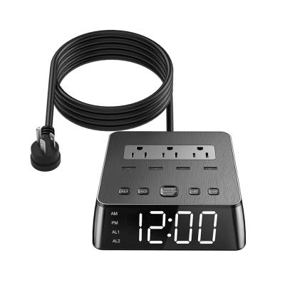 China 3 AC Outlet 4 USB Ports High Quality Digital Control Smart Wake Up Alarm Clock With 3 AC 4 USB Chargers for sale