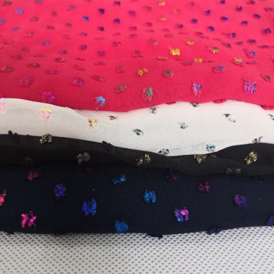 China Hot Sale Breathable Polyester Hi-Multi 100% Chiffon Dot Multicolor Jacquard Fabric Foil Print Fabric For Kids Garment for sale