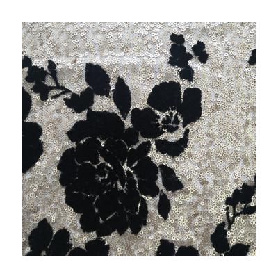 China Breathable Sequin Embroidery Tulle Velvet Velvet Customized White Flocking Fabric for sale