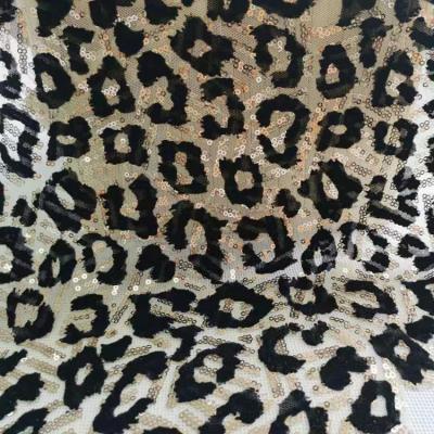 China Z-127 Design Breathable Custom Animal 100% Polyester Mesh 3mm Sequin Embroidery With Flocking Novelty Fabric For Ladies Garment for sale