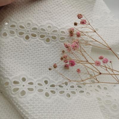 China Breathable Wholesale Direct Eyelet Embroidery Fabric Sleepwear Floral Cotton Fabric With Scalloped Edge for sale