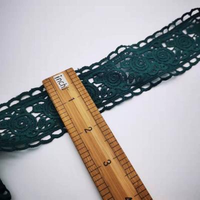 China Breathable Polyester Chemical Embroidered 3d Flower Green Lace Trim Fabric Sewing Accessory For Apparel Decoration for sale