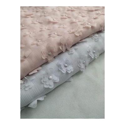 China wholesale breathable 100% polyester yoryu chiffon 3D embroidery laser cut glitter fabric for sale