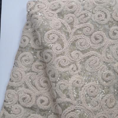 China C Shrink-resistant 340 3D tie polyester French Tulle mesh soutache sequin embroidery embroidered fabric for clothing for sale