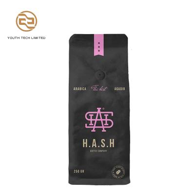 China Food Grade Recyclable High Quality Aluminum Foil Customized Flat Bottom Coffee Bags With Valve for sale