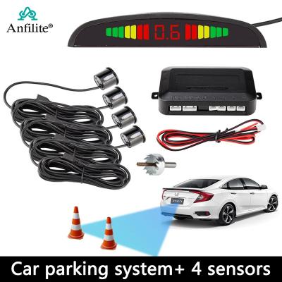 China Waterproof Car Parking Sensor Set LED/LCD/Buzzer 4 Flat Reverse Parking Sensor Kit 16mm Radar Monitor 12V Backup System for sale