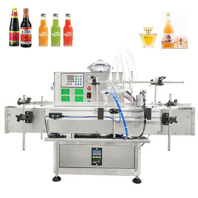 China 4 Heads Full Automatic Vial Beverage Juice Perfume Essential Oil Glass Bottle Small Scale Food Liquid Filling Machine With Conveyor for sale