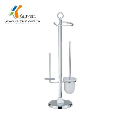 China Multi-function metal free-standing brush and toilet paper holder with reservation for sale