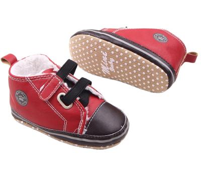 China Stylish hook-and-loop strap baby shoes fleece lined PU prewalking shoes with soft sole for sale