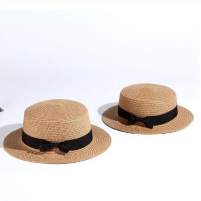 China Lady Brand Women Flat Brim Bowknot Straw Girls Sun Hat Female Casual Panama Hat Summer Sunhsade Parent-child Simple Beach Hat for sale