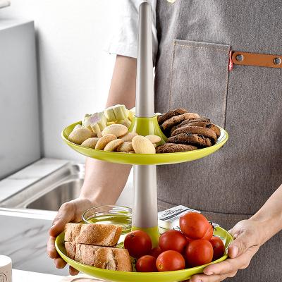 China 2 Layers Sustainable Plastic Basket Home Buffet Dessert Round Storage Rack Fruit Storage Racks Plastic Holders for sale