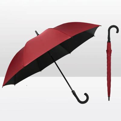 China High Quality Long Handle Advertising Umbrella Sun Protection Vinyl Golf Straight Bar Automatic Angled Handle Weather Umbrella for sale