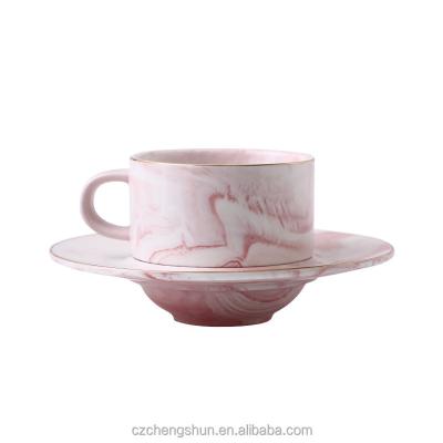 China Viable Spice Bone China Cup Tea Cup And Saucer Marble Design Coffee Cup And Saucer For Gift for sale