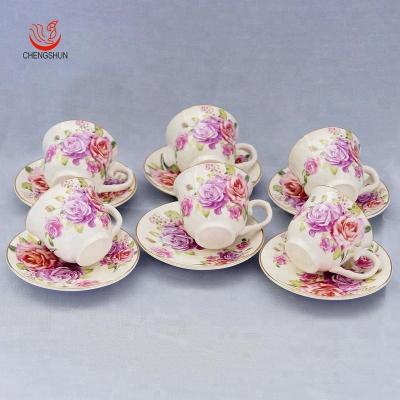 China 6 Set Bone China Viable Ceramic Gold Rim Rose Tea Cups And Saucers for sale