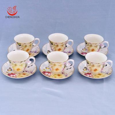 China 6 Set Bone China Viable Ceramic Gold Rim Rose Tea Cups And Saucers for sale