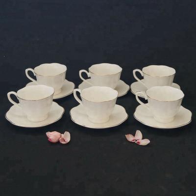 China 6 Set Bone China Viable Ceramic Gold Rim Rose Tea Cups And Saucers for sale