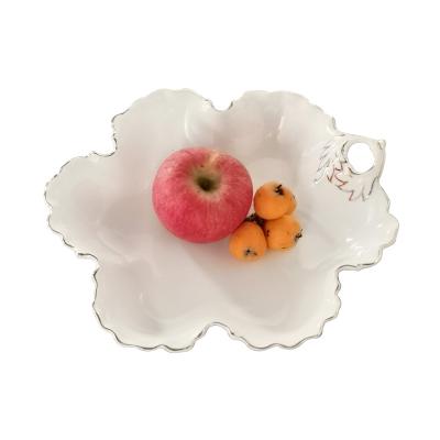 China New Hand Made Description 12Inch Golden Fruit Dish Bone China Dish Eco-Friendly for sale