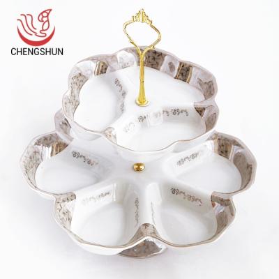 China High Quality Hand Made Ceramic Sustainable 2 Tier Cake Stand for sale