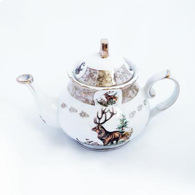 China Sustainable Factory Price Tea Set Custom 9 Inch Elk Coffee Gold Porcelain Printed Ceramic Teapot For Wedding for sale