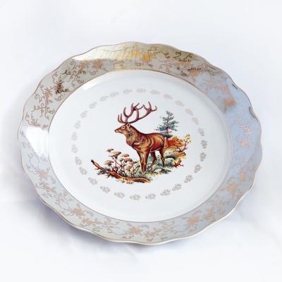 China Viable High Quality Porcelain Dishes Modern Decorative Ceramic Dish Custom Design Dish Plate Dinner With Gold Rim for sale