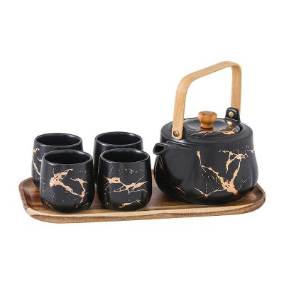 China Viable black and white marble design coffee cups tea set porcelain European tea set for wedding gift for sale