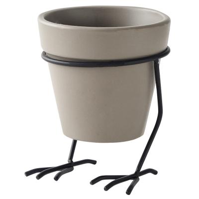 China Modern Cute Style Flower Pot Chicken Feet Metal Stand Holder Ceramic Planter for Garden Decoration for sale