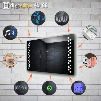 China Wifi LED Blue-tooth Digital Bathroom Mirror Multifunctional Radio Illuminated Bathroom Mirror With Digital Pendulum for sale