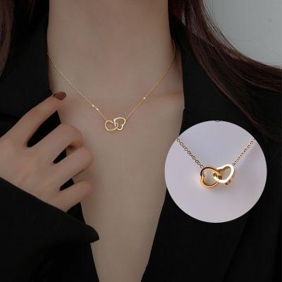 China 18k Rose Gold Stainless Steel Simple Double Clavicle Love Ring Chain Necklace CLASSIC Titanium Steel Necklace for sale