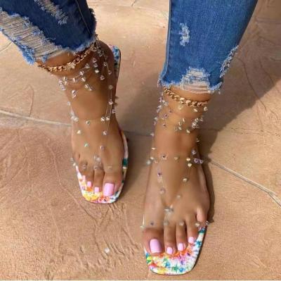 China Women 2021 Summer New Arrival Sandal Flats Open Toe Chain Shoes Clear Slippers Flat Slippers Ladies Slip On Beach Outdoor Sandals for sale