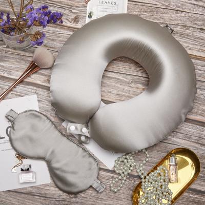 China Anti-static 100% Mulberry Silk Memory Foam Airplane Train Travel Neck Pillow With Silk Eye Mask for sale