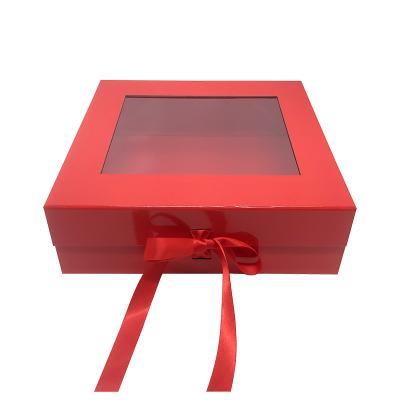 China Recycled Cosmetic Food Giftbox Makeup Gift Box Magnet Materials Red Luxury Chocolate Perfume With Window Custom Box For Gift for sale