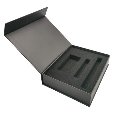 China Custom Recycled Materials Luxury Black Logo Closure Cardboard Beauty Makeup Rigid Magnetic Gift Boxes With Sponge Insert for sale