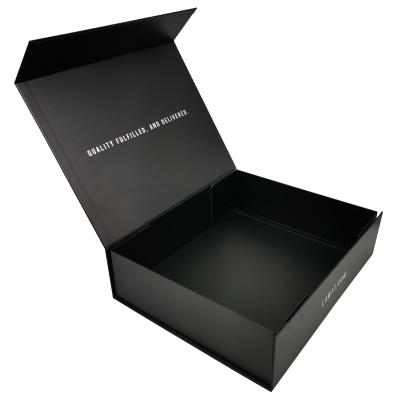 China Custom Recycled Materials Matt Black Cardboard Magnetic Closure Gift Box Packaging With Lid And Ribbon Rigid Magnet Big Box Packaging For Clothes for sale